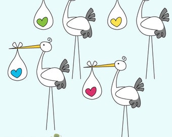 Cute Baby Stork Clipart Digital Clip Art - Ideal for Scrapbooking, Card Making Cupcake Toppers and Paper Crafts