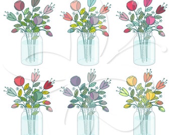 Flowers in Mason Jars Clip Art Clipart Set - Commercial and Personal use