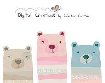 Three Little Bears Digital Clipart - Personal and Commercial Use