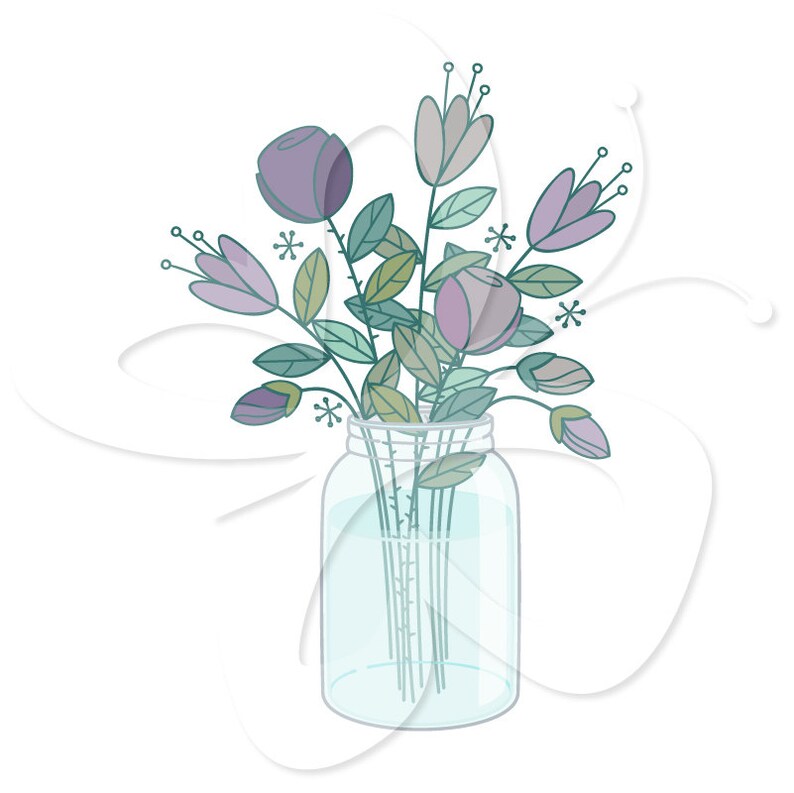 Flowers in Mason Jars Clip Art Clipart Set Commercial and Personal Use