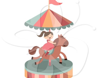Cute Carousel Horse Ride Clip Art Clipart Set - Personal and Commercial Use