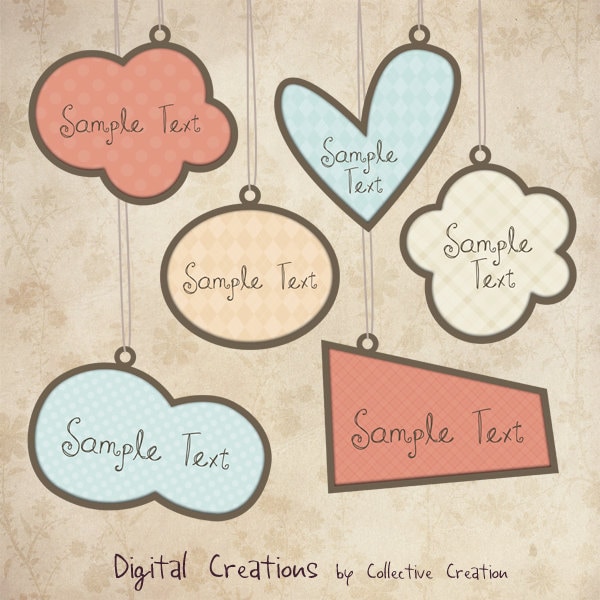 Hanging Tags Digital Clipart Set - Ideal for Scrapbooking, Card Making and Paper Crafts