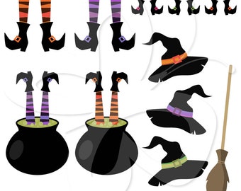 Hocus Pocus Clip Art Clipart set - Witch Legs, Hats and Cauldrons