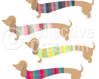 Colorful Dachshunds / Sausage Dogs Digital Clipart - Personal and Commercial Use - Clip Art for Cards, Scrapbooking and Paper Crafts