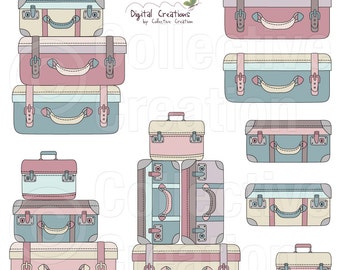 Suitcase Stack Digital Clipart Clip Art - Commercial and Personal Use