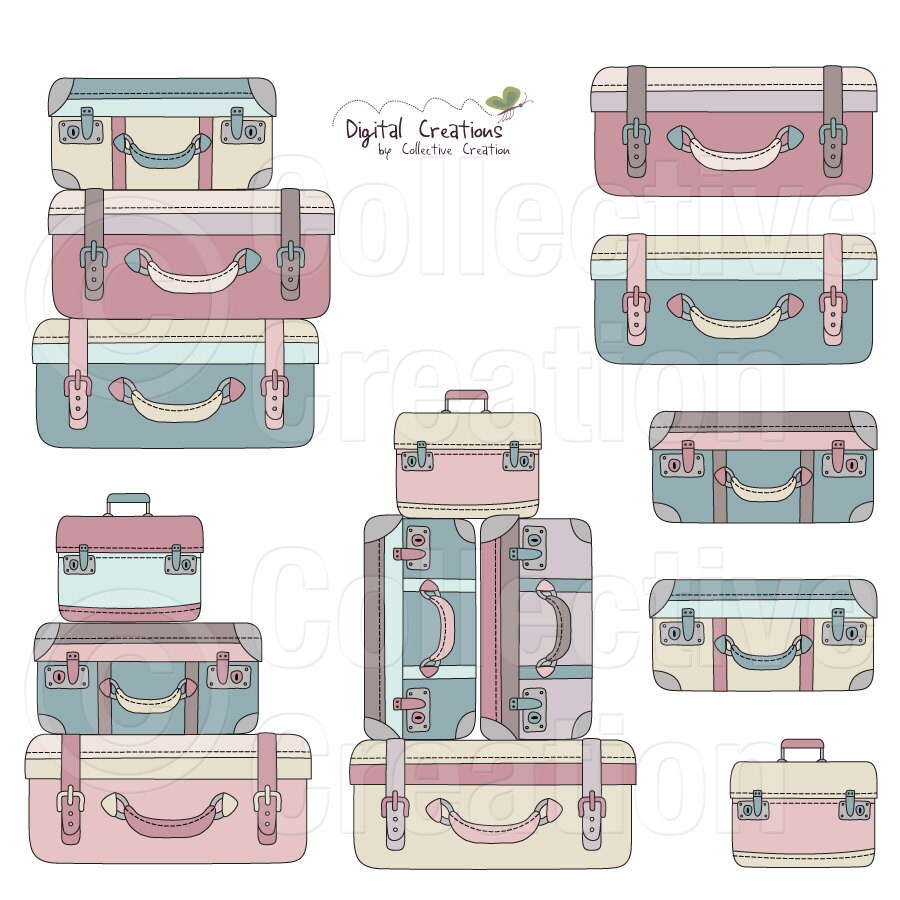 Suitcase Stack Digital Clipart Clip Art Commercial and Personal Use Etsy