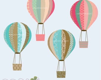 Hot Air Balloon Digital Clip art Set - Scrapbooking, Paper Crafts and Cardmaking