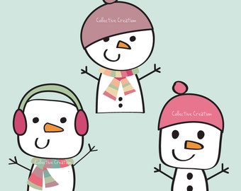 Snowman Digital Clipart - Clip Art for Commercial and Personal Use - Card Making, Scrapbooking, Digital Invitations