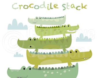 Crocodile Stack Digital Clip Art Clipart Set - Personal and Commercial Use