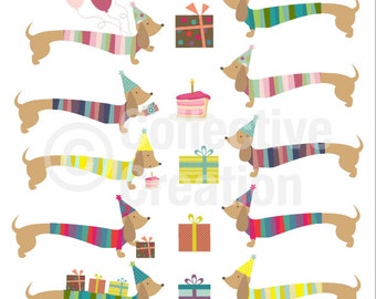 Party Daschund Clip Art Set - Personal and Commercial Use