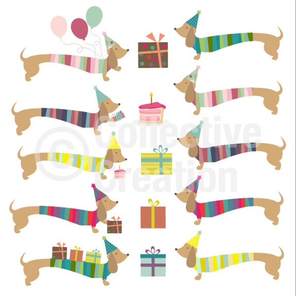 Party Daschund Clip Art Set - Personal and Commercial Use