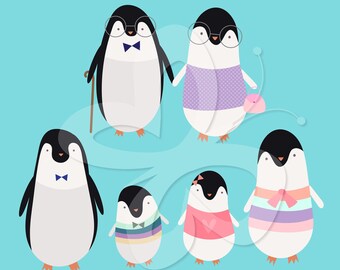Penguin Family Digital Clip Art Clipart - Personal and Commercial Use