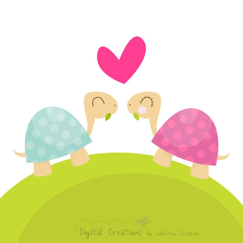 Little Love Turtles Digital Clipart Ideal for Scrapbooking, Card Making Cupcake Toppers and Paper Crafts, Clip Art image 1