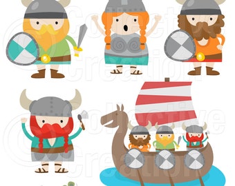 Little Vikings Digital Clip Art Clipart Set - Personal and Commercial Use