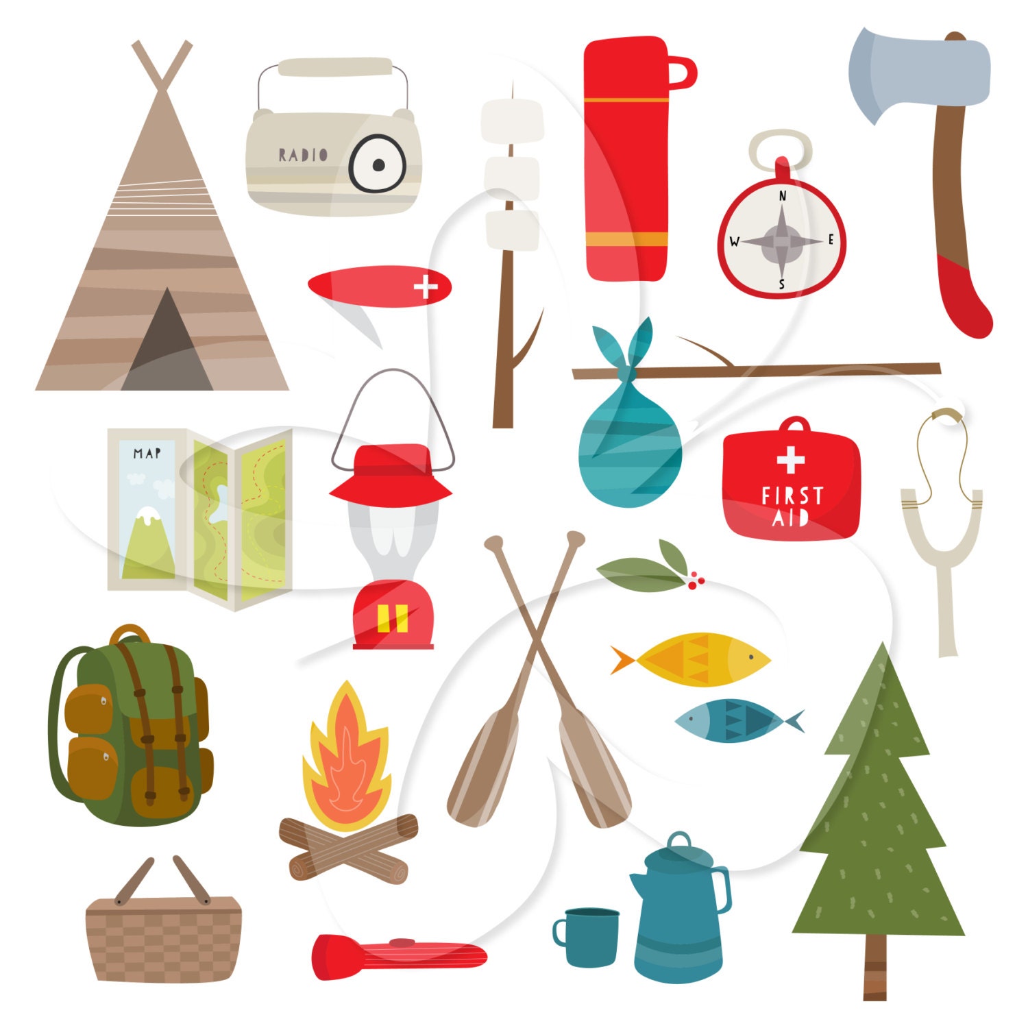 Camping Camp Items Clip Art Clipart Set Commercial and Personal Use Etsy