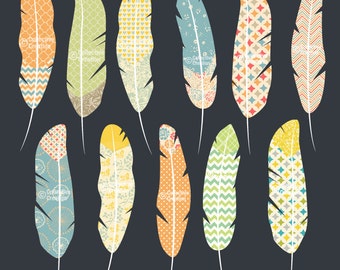 Patterned Feathers Digital Clip Art  Clipart Set - Personal and Commercial Use