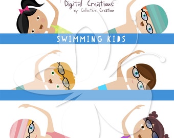 Swimming Kids clipart set - personal and commercial use