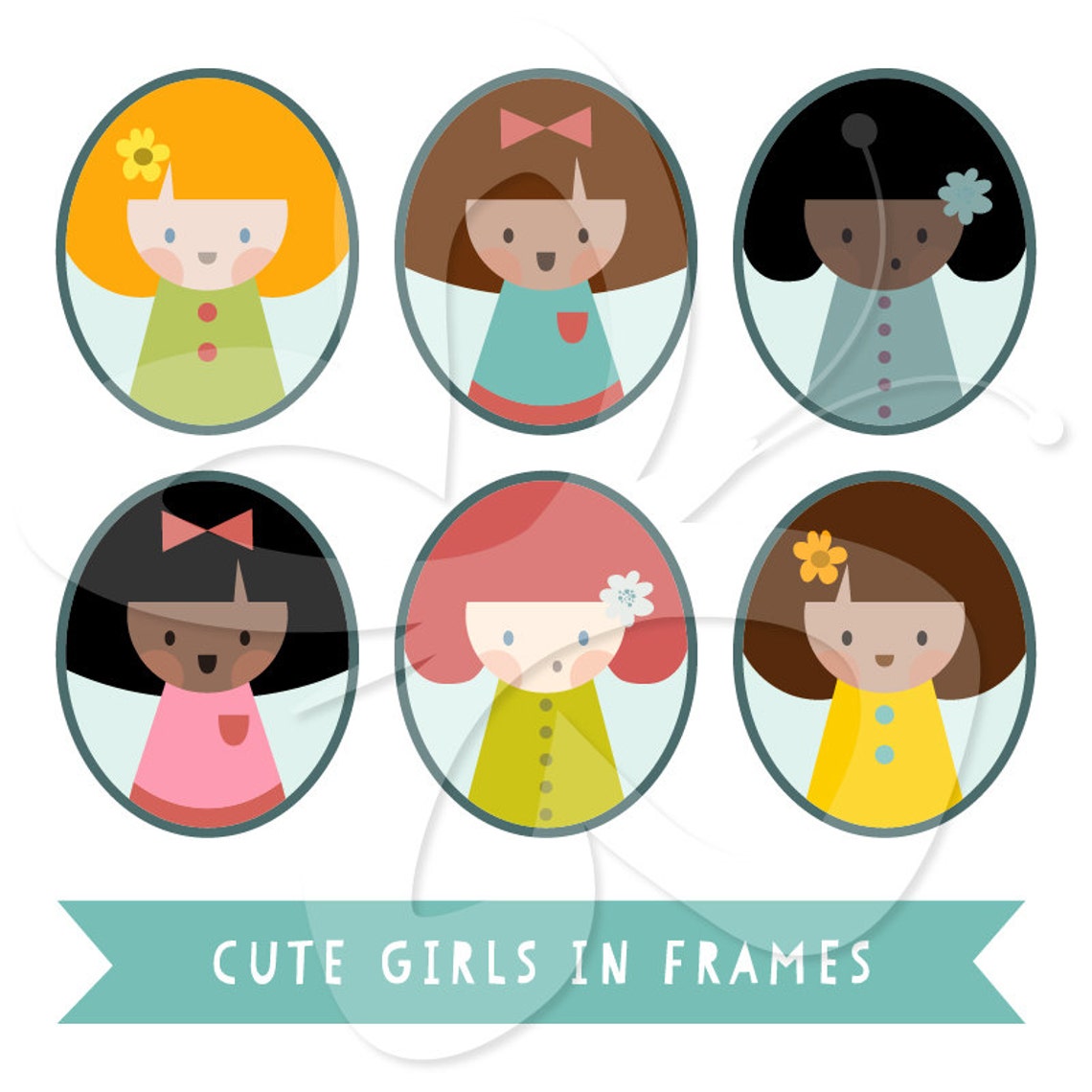 Cute Girls in Frames Clip Art Clipart Set Personal and Commercial Use ...