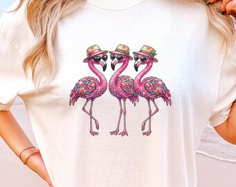 Chemise d'été flamant rose Comfort Colors®, chemise flamant rose d'été, t-shirt de vacances à la plage, jolies femmes short d'été, tenue de vacances