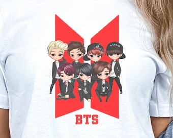 BTS Chibi Shirt, Kpop Fan Art T-Shirt, Cute Korean Boy Group Tee, Army Gift, Kpop Graphic Tee