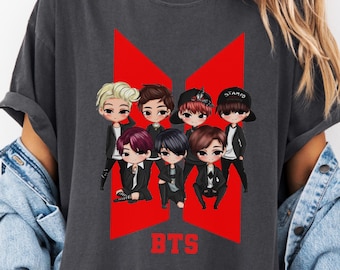BTS Chibi Comfort Colors Shirt, Kpop Cartoon Shirt, BTS Fan Gift, Cute Kpop Characters Tee, BTS Lover Shirt, Gift for Army, Kpop Cute Design