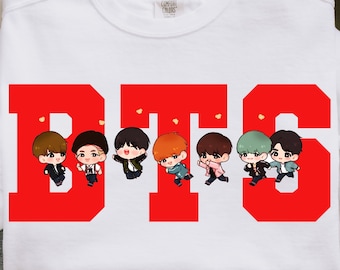 Personajes chibi de Kpop en formato PNG, descarga digital de grupos de chicos lindos, imágenes prediseñadas de fan art de Kpop, diseño de camiseta de concierto en formato PNG, gráfico imprimible.
