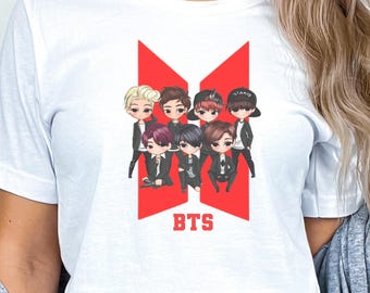 BTS Chibi Shirt, Kpop Fan Art T-Shirt, Cute Korean Boy Group Tee, Army Gift, Kpop Graphic Tee