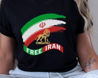 Chemise Iran gratuite, T-shirt à motif lion représentant le drapeau de l'Iran, Chemise persan Fierté, T-shirt graphique Freedom Iran, Chemise héritage iranien, Chemise soutien à la protestation