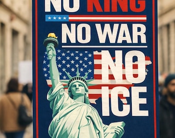 Panneau de protestation No Kings No ICE, affiche anti-guerre, impression de protestation de mars, panneau de rallye activiste téléchargement immédiat