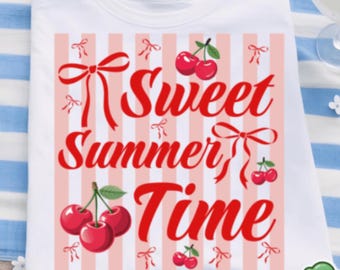 Rayé doux heure d'été png, cerise coquette PNG sublimation design, t-shirt d'été floral cerise (téléchargement numérique)