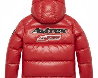 Avirex Kugelfisch Lederjacke mit Kapuze Herren Vintage Style Wintermantel Warme Oberbekleidung