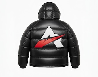 Avirex Style Schwarze Leder Steppjacke für Herren - Gesteppter Winter-Bubble-Mantel mit Kapuze