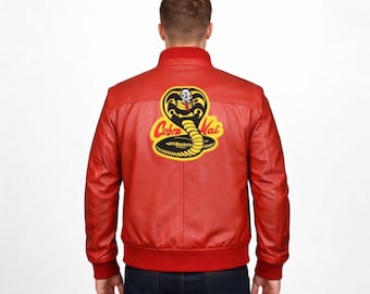 Red Cobra Kai Leather Jacket – Karate Kid Bomber Style Costume Coat