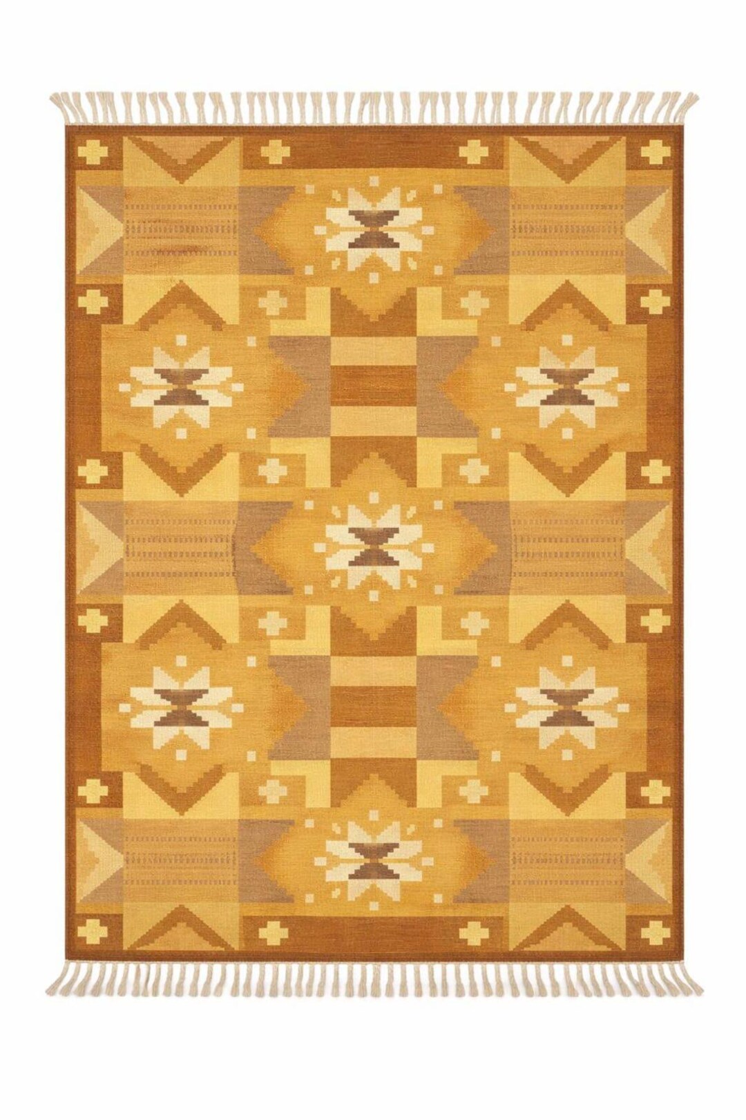 Hand-woven Wool Kilim Rug, Geometric Pattern, Scandinavian Modern Area ...