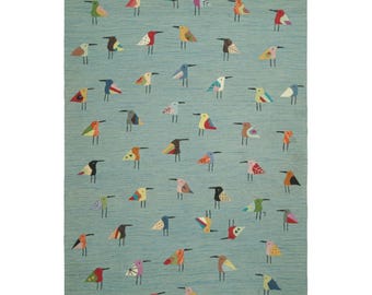Handwoven Wool Kilim Rug – Colorful Folk Bird Pattern, Boho Nursery Area Rug