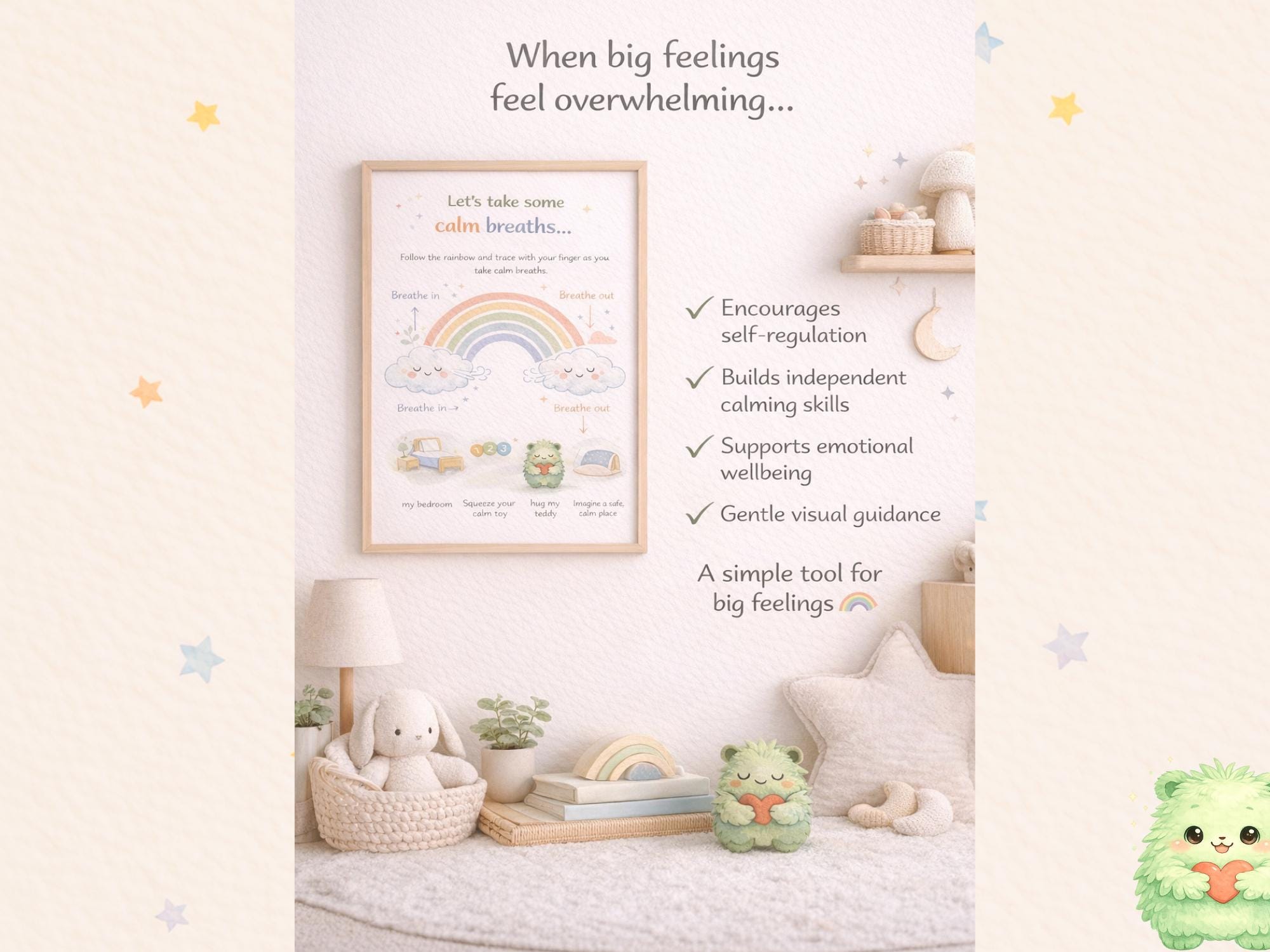 Calm Breathing Printable for Kids | Calm Corner Poster| Activity Sheet ...