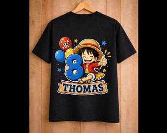 Inspired LF Birthday Party, Chibi Straw Hat Tee, Gift For Boy, Custom Name, Birthday Theme