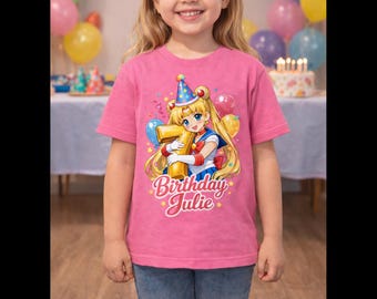 Inspired Sailor Moon Birthday T-shirt, Anime Party Theme, Family Matching, Gift for Kids, Custom Name, Age