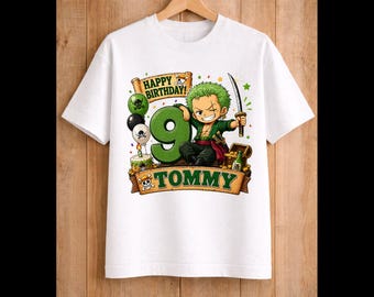 Inspired  Zo ro Birthday Party, Chibi Straw Hat Pirates Tee, Gift For Boy, Custom Name, Birthday Theme