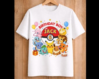 Personalized Pika Pika Birthday Shirt, Poke Party Theme, Birthday Boy Squad Shirts,Poke Birthday Shirt, Monster Cartoon Movie Pika Shirt