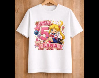 Inspired Sailor Moon Birthday T-shirt, Anime Party Theme, Family Matching, Gift for Kids, Custom Name, Age