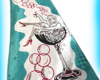 PINUP GLASS Bubbles Tie Vintage 1940 1950 Saint-Pierre California BOOK Piece / Swing Cravate Krawatte suit necktie scarf costume 40s 50s Vlv