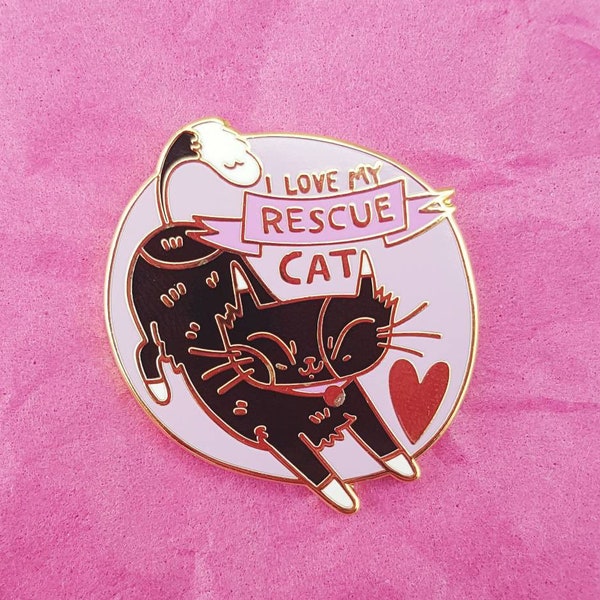 I Love My Rescue Cat enamel pin PURPLE BLACK