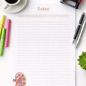 Printable Dialysis Notes Notepad A5 – Kidney Anatomy Nursing Study Digital Download