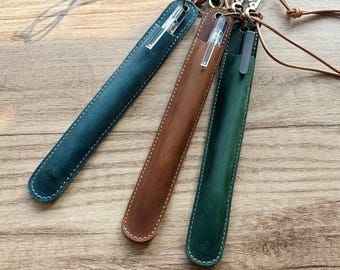 Personalized Leather Pen Case with Neck-hanging, Pencil Holder, Single pen Sleeve, Gift for Him