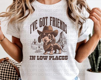 Western Dachshund PNG, Cowboy Wiener Dog Graphic, Vintage Friends Design (Digital Download)