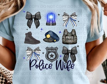 Police Wife PNG Bundle, Thin Blue Line Bow Siren Clipart Set