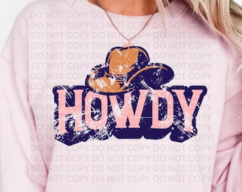 Howdy Cowboy Hat PNG | Distressed Western Shirt Design (Digital Download)