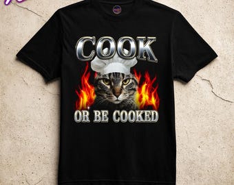 Kockkatt-t-shirt: Laga mat eller bli tillagad flammor meme-tröja