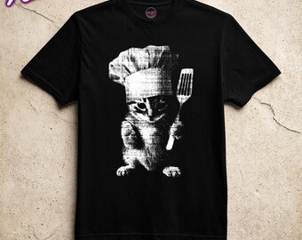Rolig kockkatt-t-shirt Vintage svartvit matlagningskatt grafisk t-shirt